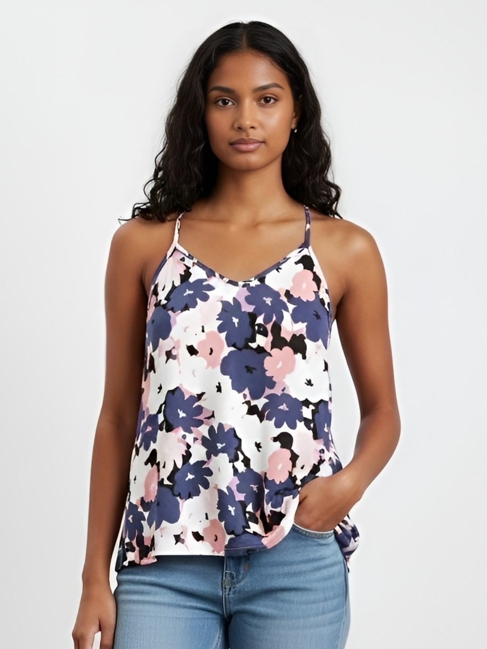 Market & Spruce Floral V-Neck Camisole - Pink & Blue